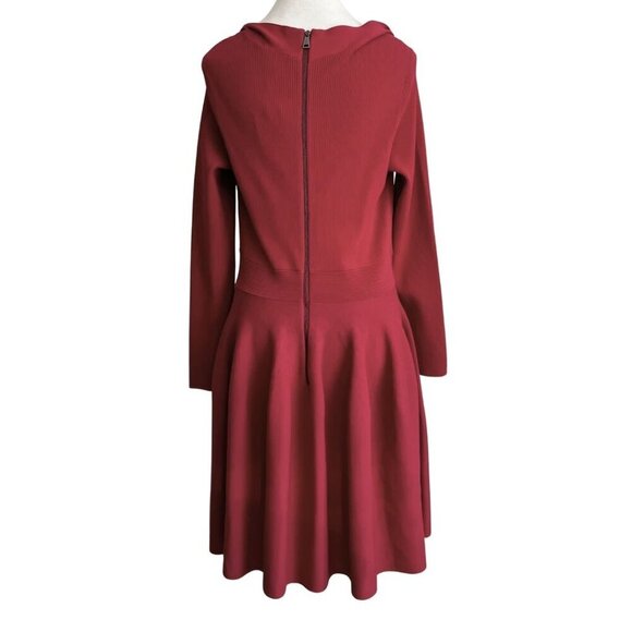 NWT TED BAKER VIENNIA LONG SLEEVE STRETCH KNIT FIT & FLARE DRESS IN DEEP PINK -L - Picture 4 of 16